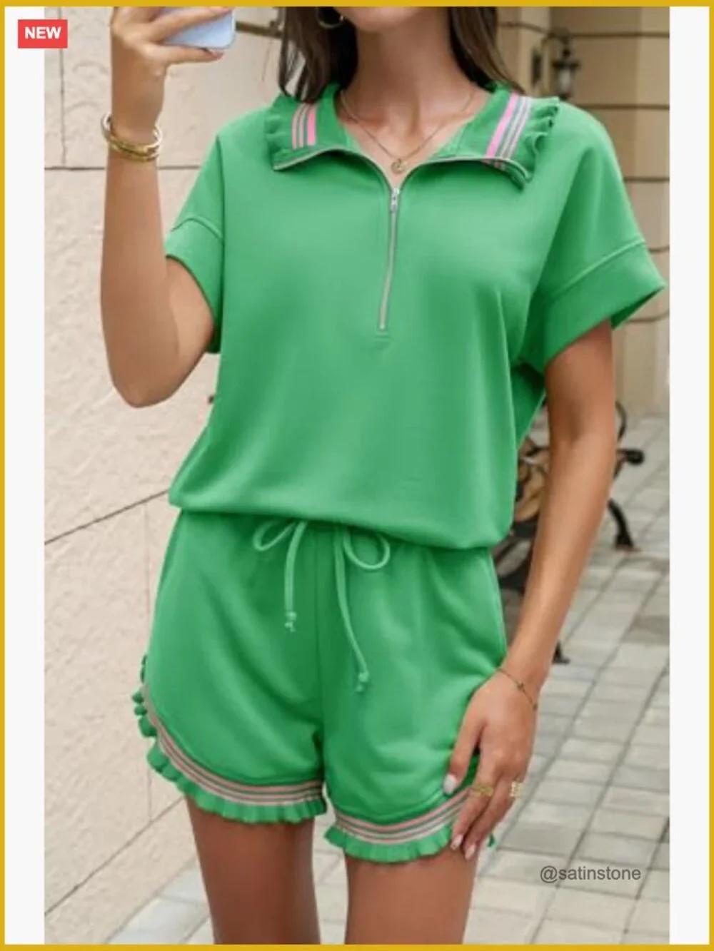 2 Piece Outfits Short Set Sweatsuit Tracksuit Half Zip Ruffle Top Matching Set